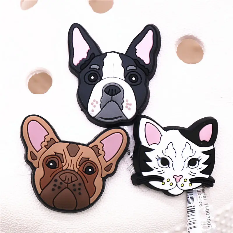 Novely Single Sale Animals Style Shoe Charms Accessories Cute Bulldog Cat Garden Shoe Decoration for croc jibz Kid's X-mas Gifts