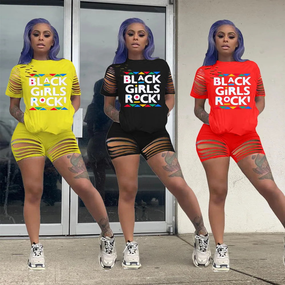 

2020 women fasion simple solid color round neck short sleeve print top and hot shorts 2 pieces set high street lady fashion set