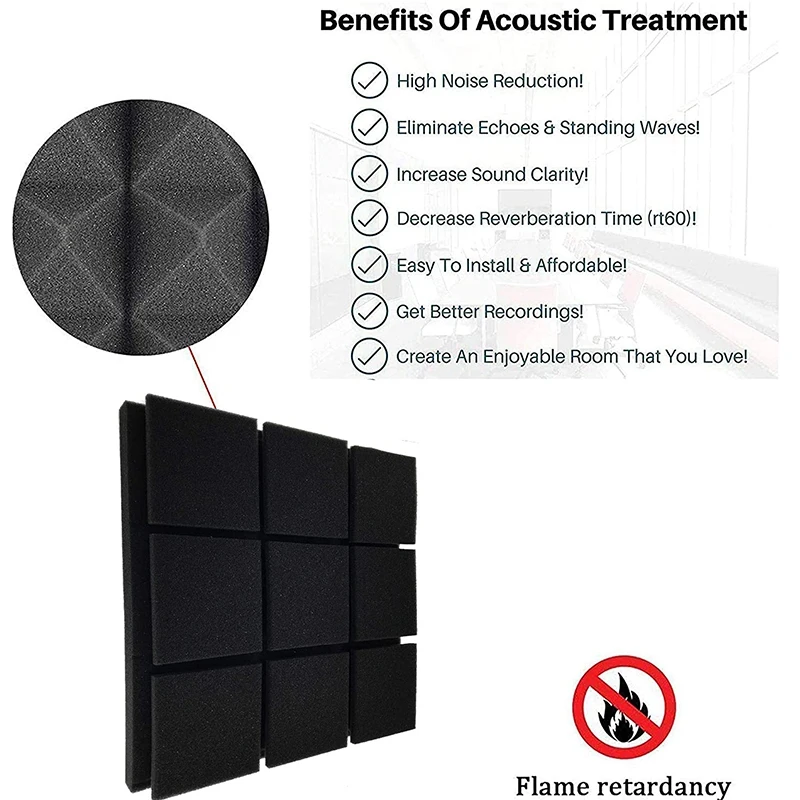 

12 Pack -Acoustic Panels Foam Engineering Sponge Wedges Soundproofing Panels 2x12x12 Inch,9 Blocks Square Design