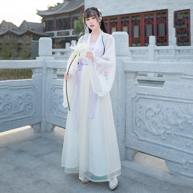 

Chinese Style Ancient Costume Hanfu For Women Oriental Embroidery Performance Outfit Folk Performance Clothes Fairy Dress BL4043