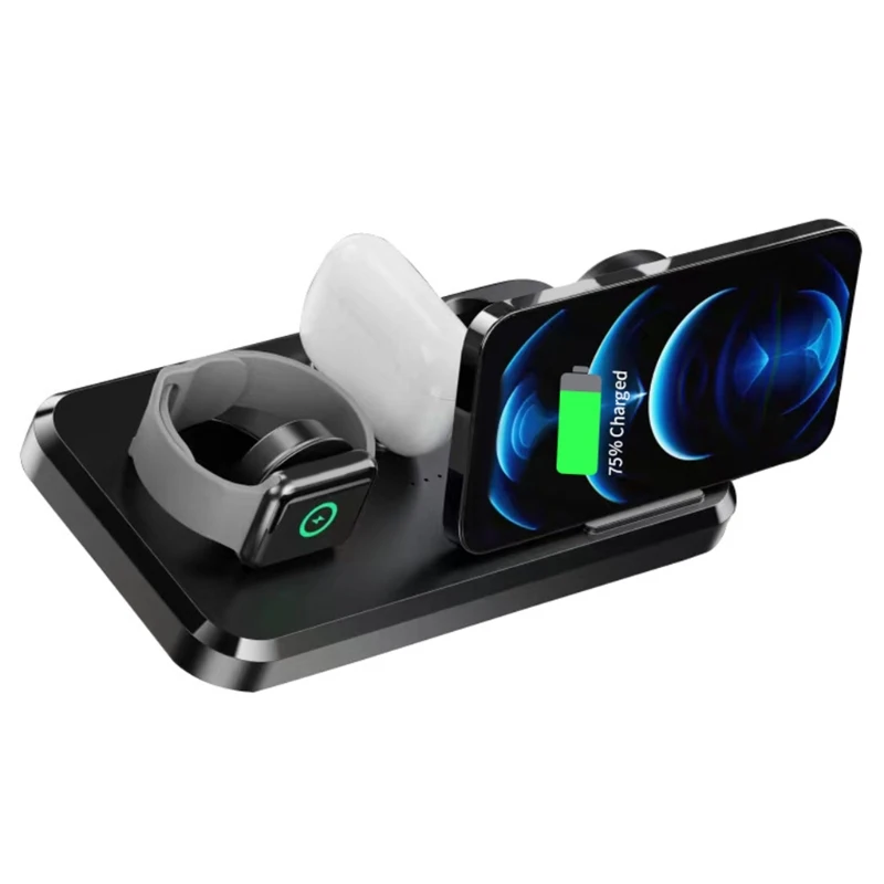 

Folded Storage Fast Wireless Charger Magnetic Positining Wireless Charging Pad 15W 3 in 1 Desktop Charging Holder