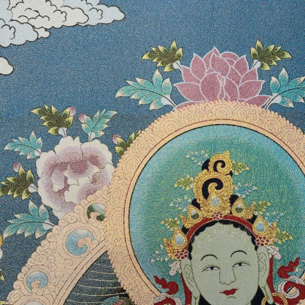 35 &quotТханка вышивка тибетский буддизм шелк парча Непал зеленая Тара сидящий