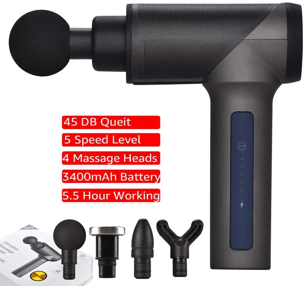 Массажный пистолет для мышц 5 скоростей массажер с 4 головками мощный