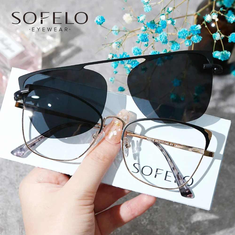 

Fashion Polarized Magnet Clip On Eyeglasses Women Optical Myopia Prescription Eye Glasses Female Progressive Multifocal Glasses