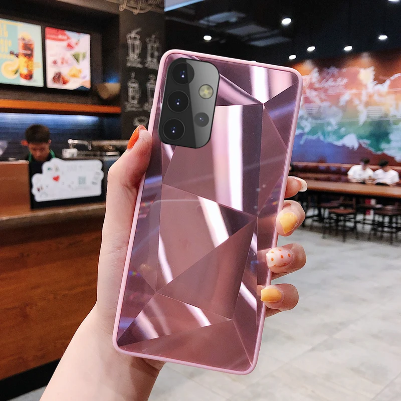 

3D Mirror Bling Diamond Soft Phone Case For Samsung Galaxy A72 A52 A42 A32 A12 A02S M31 A80 A90 Gradient Laser Cover