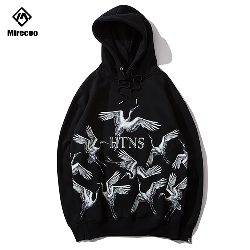 Толстовка Mirecoo мужская с капюшоном и принтом журавлей флисовый пуловер в стиле