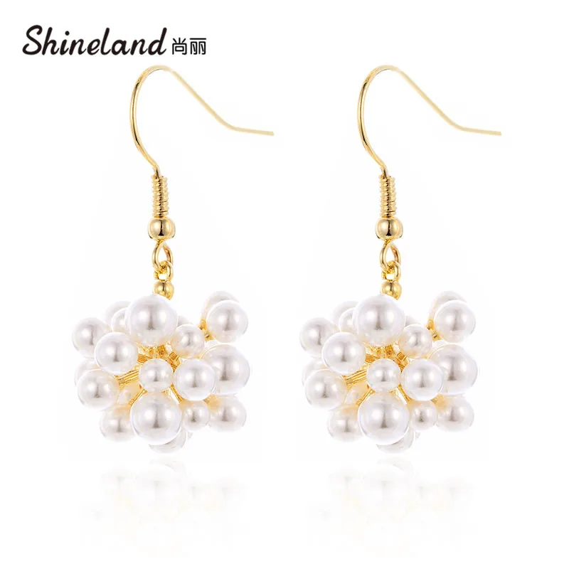 Shineland модные серьги подвески с имитацией жемчуга простой дизайн бусины Висячие