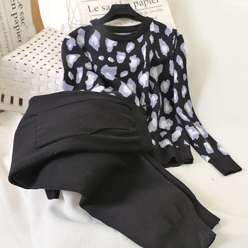 LANMREM 2019 свободный свитер с круглым вырезом Леопардовый пуловер + повседневные