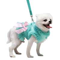 dog cat pet clothes breathable mesh skirt chest strap pet leash traction suit small dog chihuahua skirt bow knot puppy dress