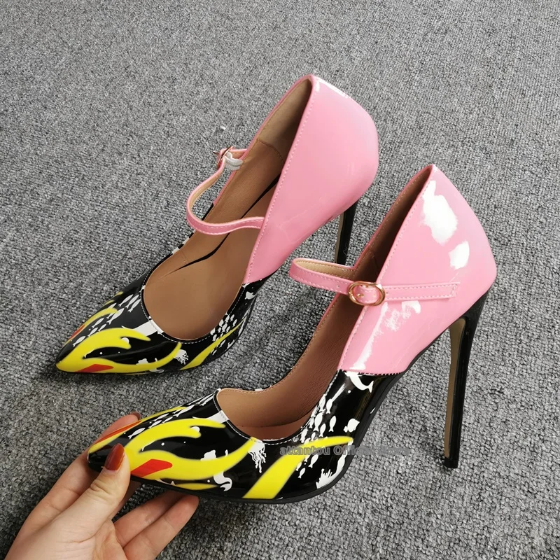 

Mixed Color Patent leather Women Thin High Heel Pumps Pointed Toe Sexy High Heels Dress Shoes Stilettos 34-43