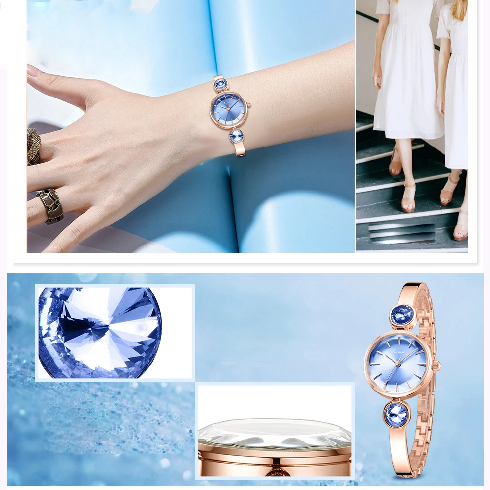 

KIMIO Brand Stainless Steel Women Watches Luxury Blue Gem Rhinestone Bracelet Watch Waterproof Ladies Quartz Watch Montre Femme