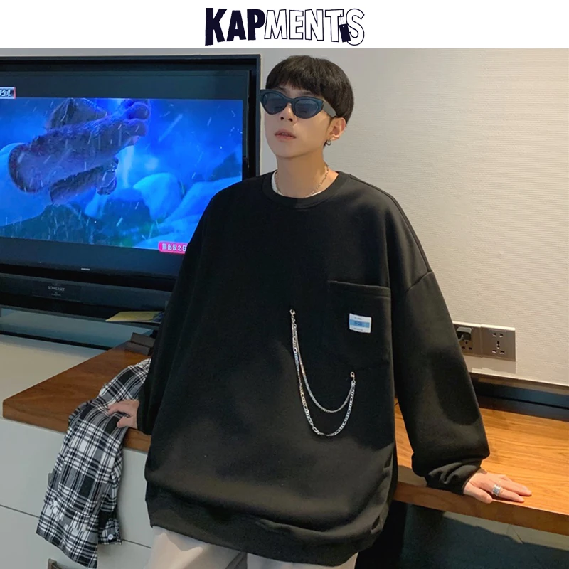 

KAPMENTS Men Chain Japanese Streetwear Hoodies 2022 Mens Harajuku Oversized Y2k Hoodie Man Punk Solid Korean Fashion Sweatshirts