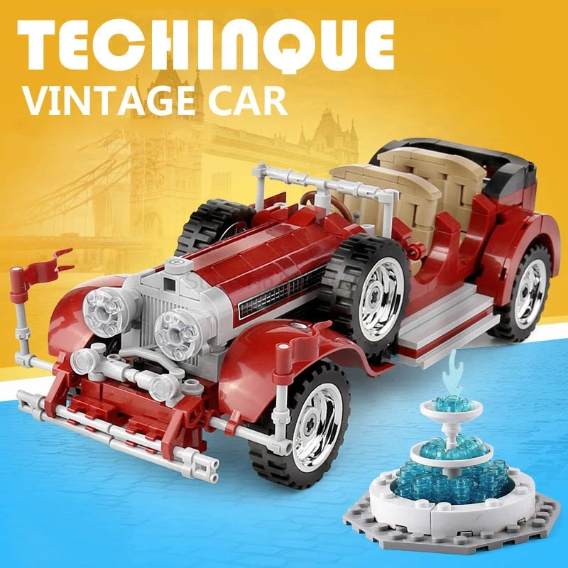 

2021new City Retro Classic Vintage Car Model Building Blocks Pull Back Vehicle Splicing Bricks Kids Educational Toys For Boys