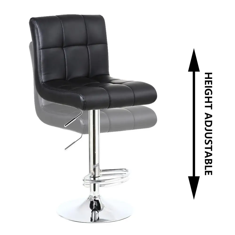 KKTONER Square Bar Stool PU Leather with Footrest Height Adjustable Swivel Chair Kitchen Pub stools Back Rest (BLACK) | Мебель