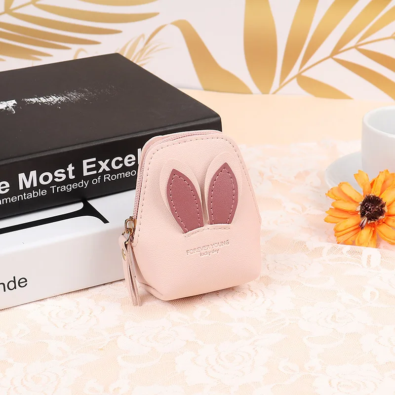 Rabbit Ears Women's Mini Coin Purse Cartoon Animal Cute Keychain Wallet Anti-fouling Durable Silicone Bank Card ID Card Case