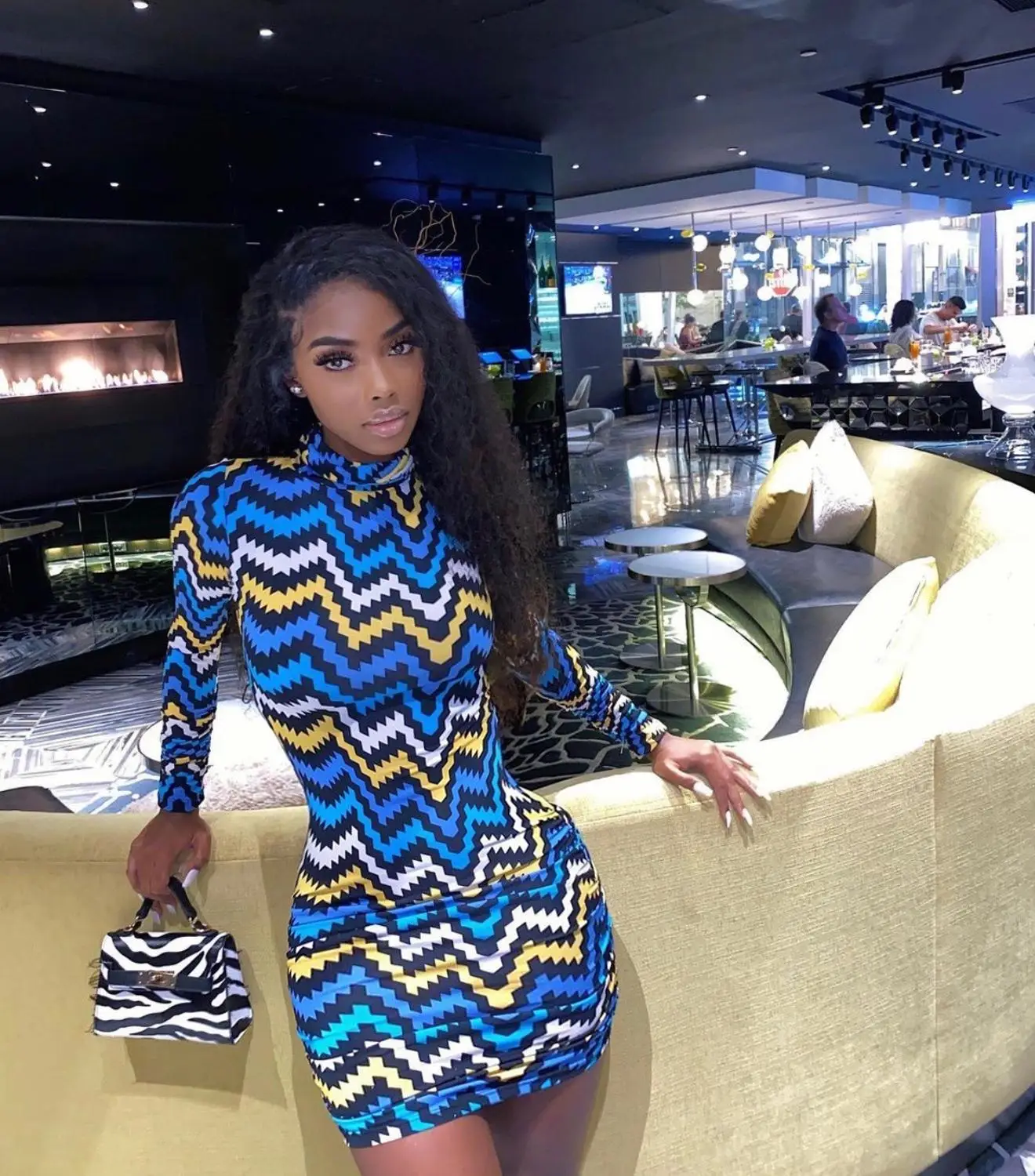 

Striped Sexy Bodycon Mini Dress Women Autumn Long Sleeve High Neck Party Dresses Female Sheath Elegant Robes Vestido Wholesale