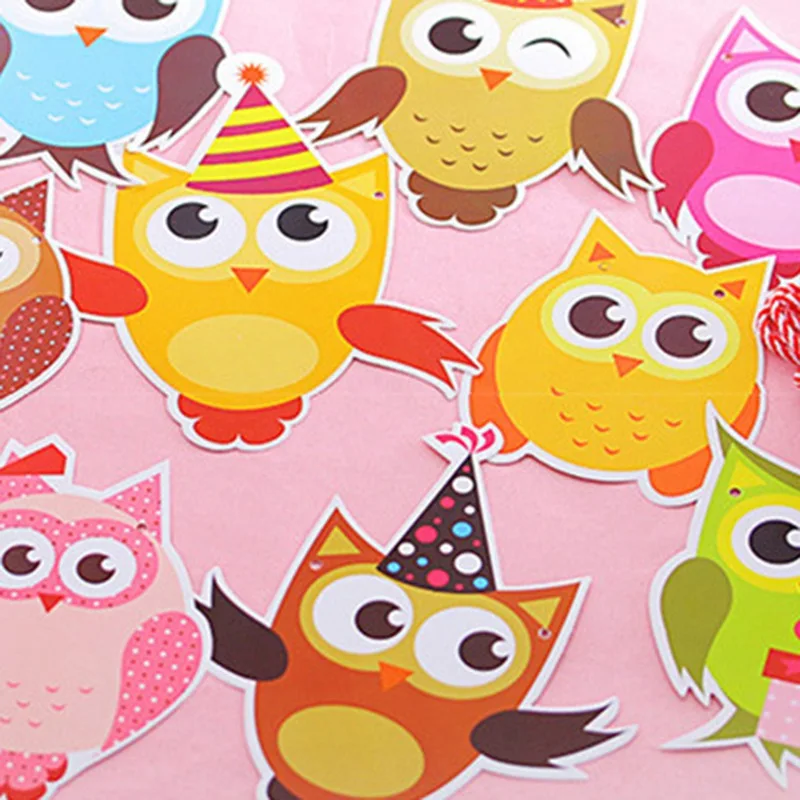 Детская День рождения поставки праздничные украшение Сова флажок на день тянуть