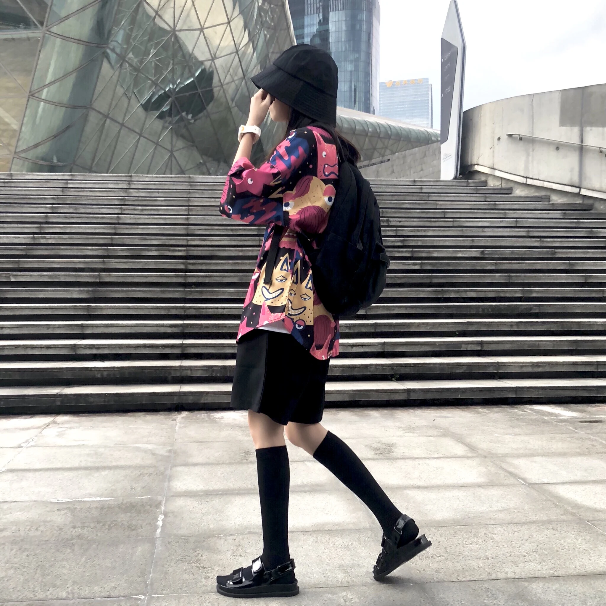 

Pink Floral Shirt Women Half Sleeve Print Bf Style Loose Shirt