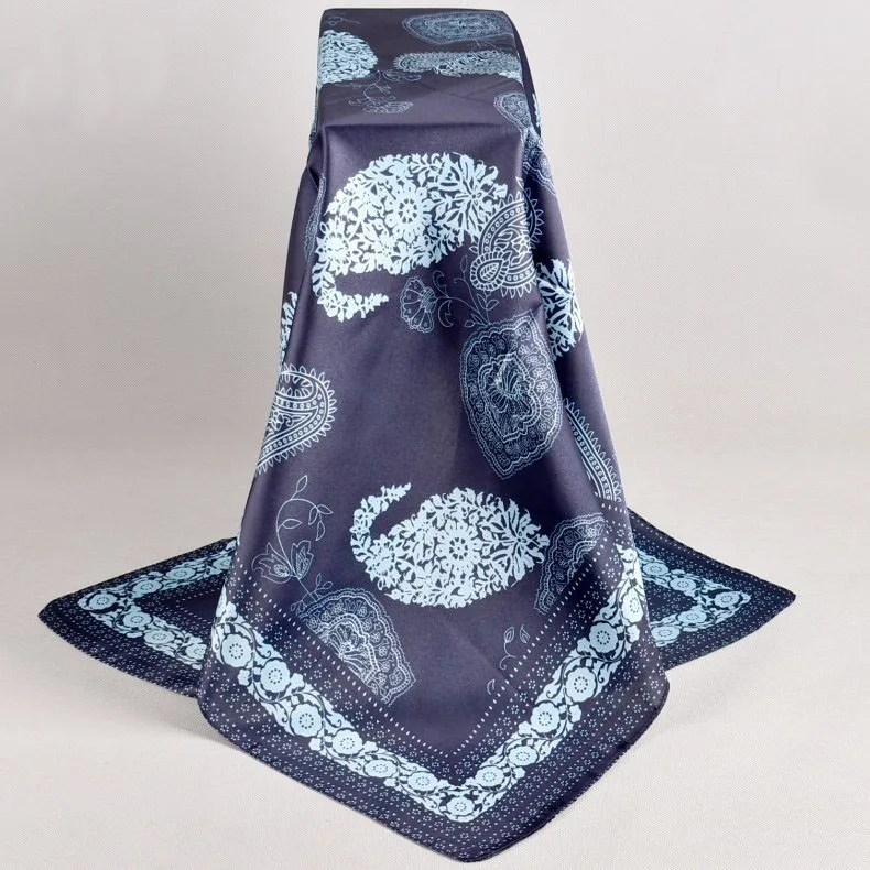 Весенняя двухцветная шелковая сатиновая квадратная лента для волос хиджаб