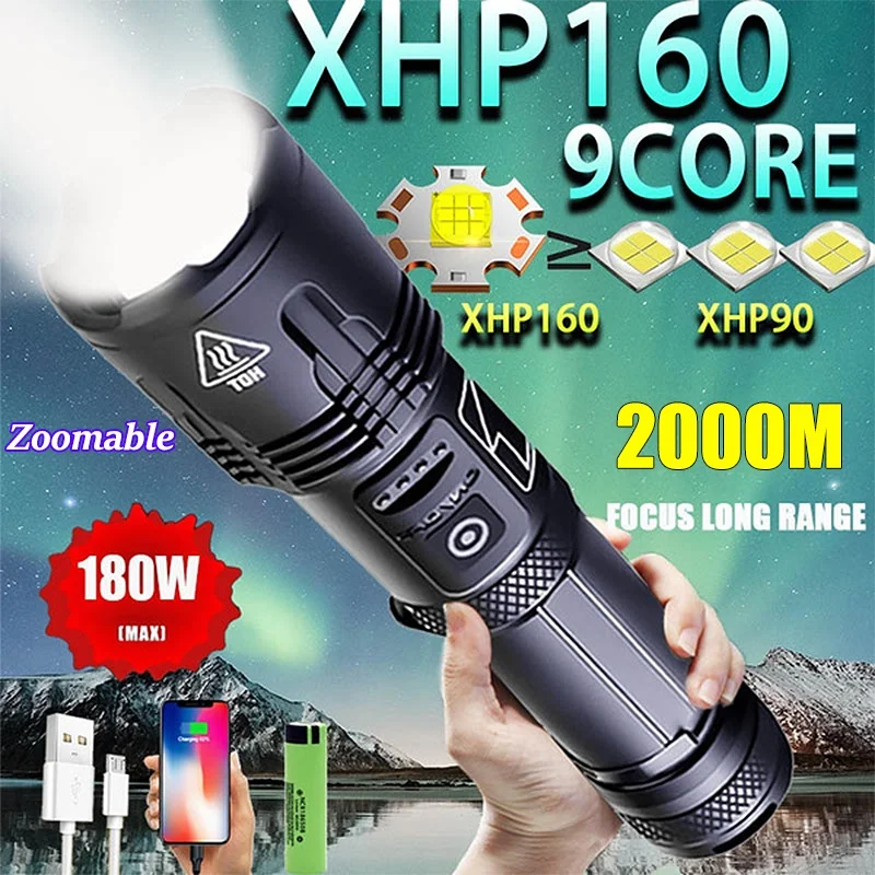 

Super Bright 4 Core P70.2 500000LM LED Flashlight with Battery Display 5 Lighting Modes for Adventure, Hiking, Camping, Hunting