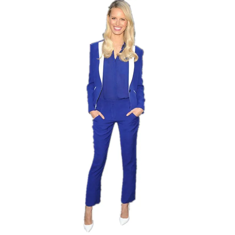 Женские деловые брюки Королевского синего цвета повседневные облегающие