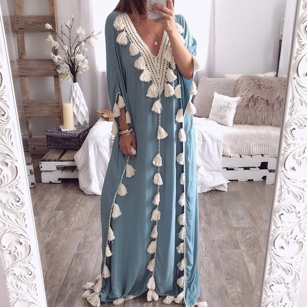 

Muslim Women's Dress Long Dubai 2021 Spring Summer Fashion Loose Casual Simple Elegant Long Sleeves Evening Dresses Vestiods