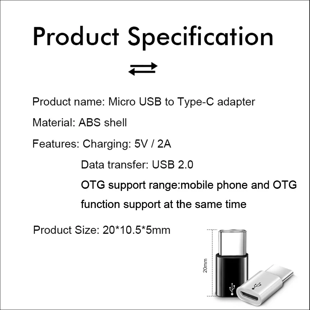 Переходник с Micro USB на Type C для Xiaomi Mi 11 Redmi Note 9 Pro Huawei Poco X3 Samsung Oneplus 8T One Plus 8 7 Nord