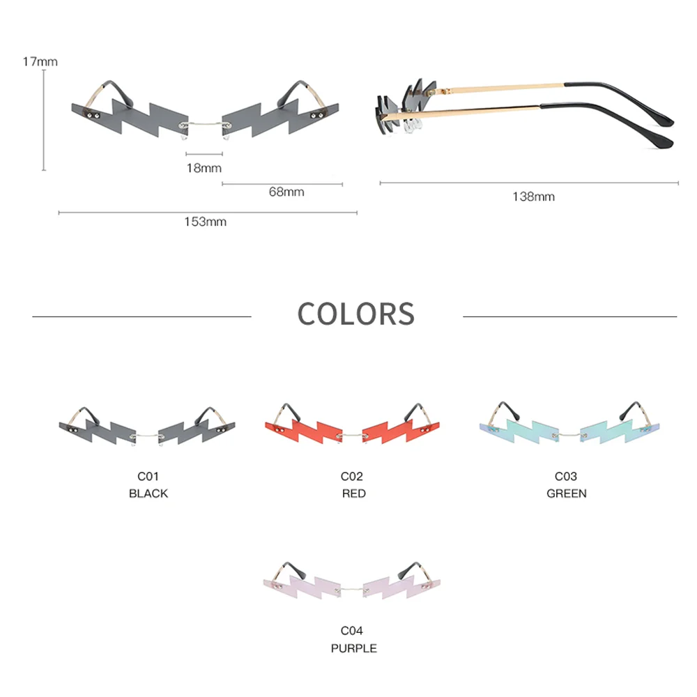 

LongKeeper Fashion Rimless Lightning Small Sunglasses Women Luxury Brand Designer Vintage Punk Sun Glasses UV400 Shades