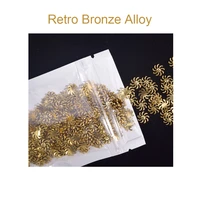 50pcsbag metallic nail alloy charm rhinestone retro 3d gold metal charm kite bee designs diy nails glitter art charm decoration