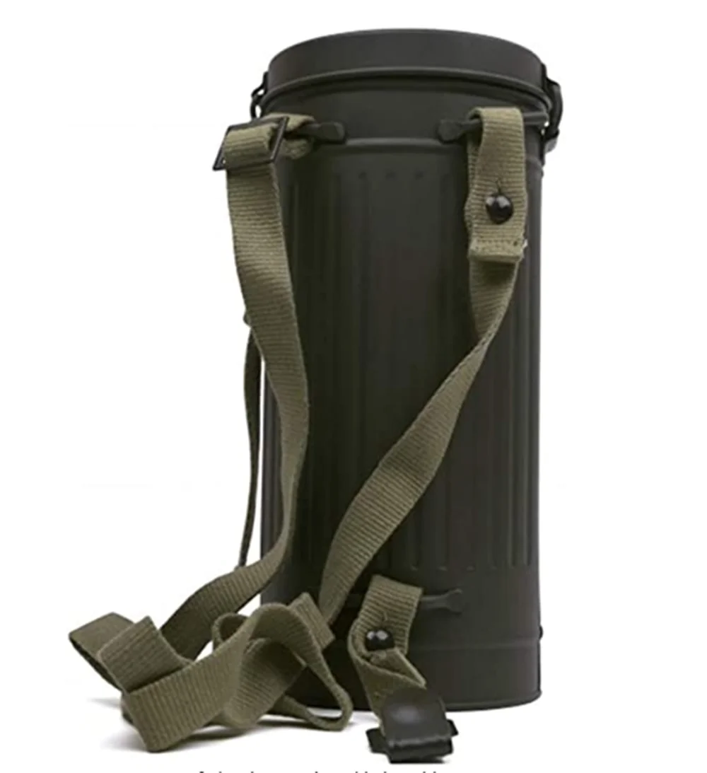 German Gas Mask Canister Leather Accessories Outdoor Tactical Tool Retro Box Storage Metal With Belt Recycling Pack