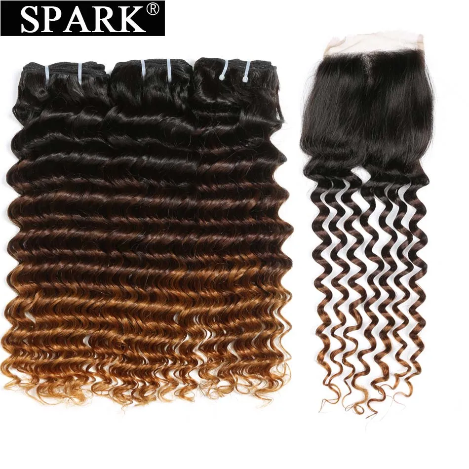 SPARK Ombre Перуанские глубокие волнистые человеческие волосы плетение пучки с