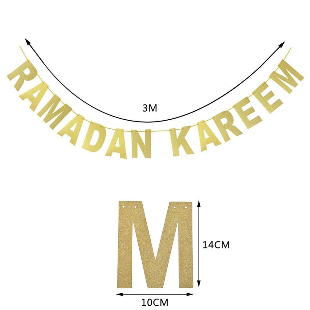 Новый 1 шт. сделай сам Рамадана Kareem Золотой флаг с надписью для домашней вечеринки