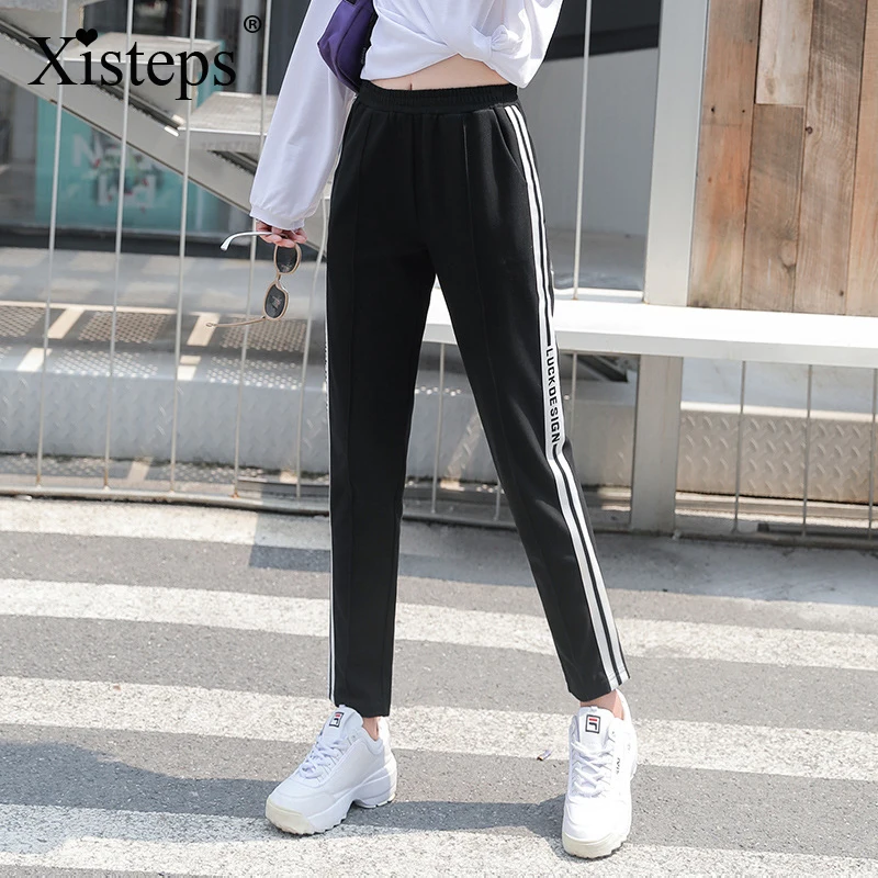 

Осенние полосатые брюки Xisteps 2020, женские шаровары, хлопковые льняные повседневные брюки, эластичные свободные брюки с высокой талией