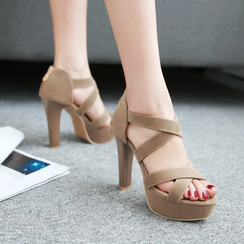 Туфли на высоком тонком каблуке 10 см плоском квадратном Женские сандалии