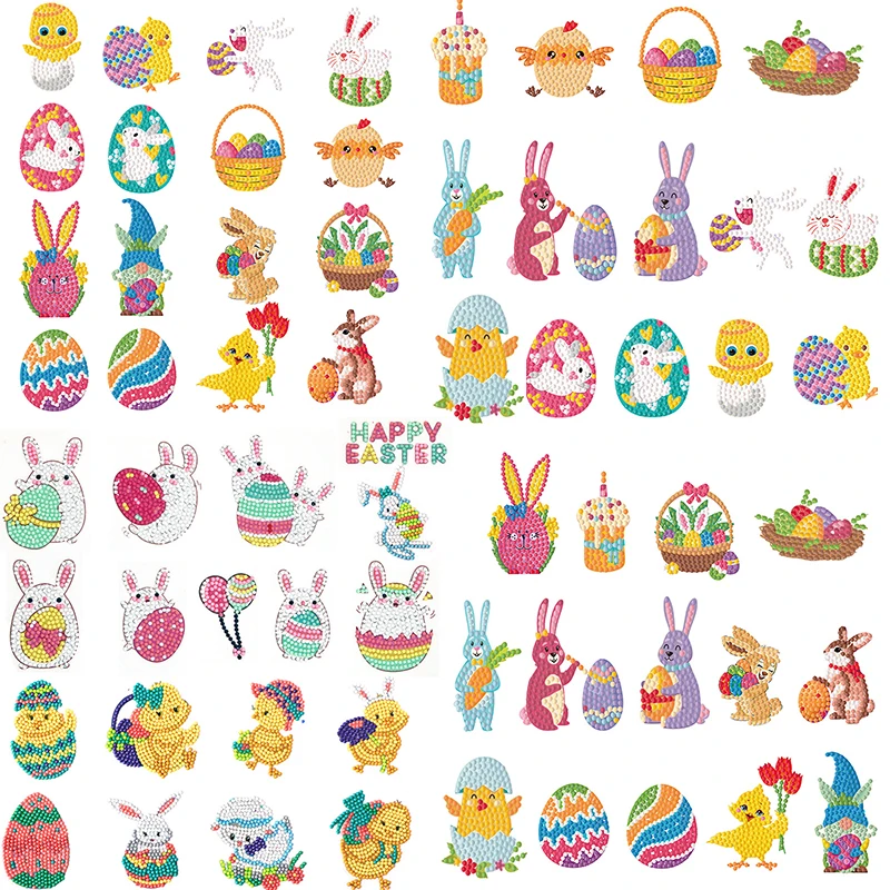 

5D Diamond Painting Stickers Kits for Kids DIY Art Craft Easter Theme Diamond Art Mosaic Stickers by Number Kits for Children