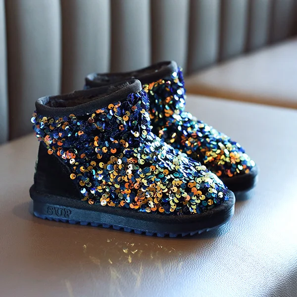 Золотой CCTWINS Kids Shoes Winter Girls Fashion Sequin Snow Boots Children Black Sparkly Short Boot for Toddler Glitter Shoe SNB095 - Цвет: Золотой