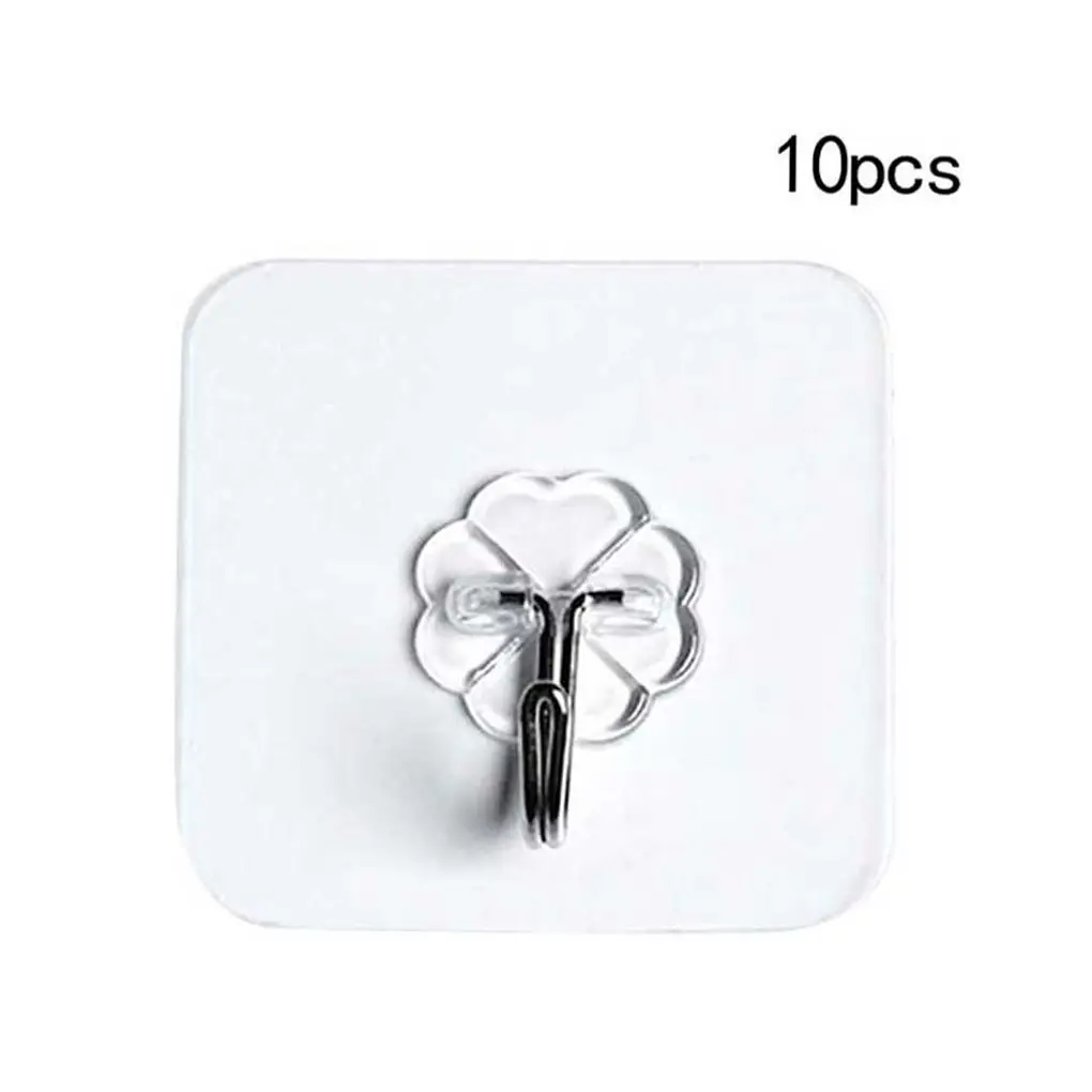 10pcs Wall-mounted Nail-free Seamless Hook Transparent Strong Self Adhesive Door Wall Hangers Towel Mop Handbag Holder Hook images - 6