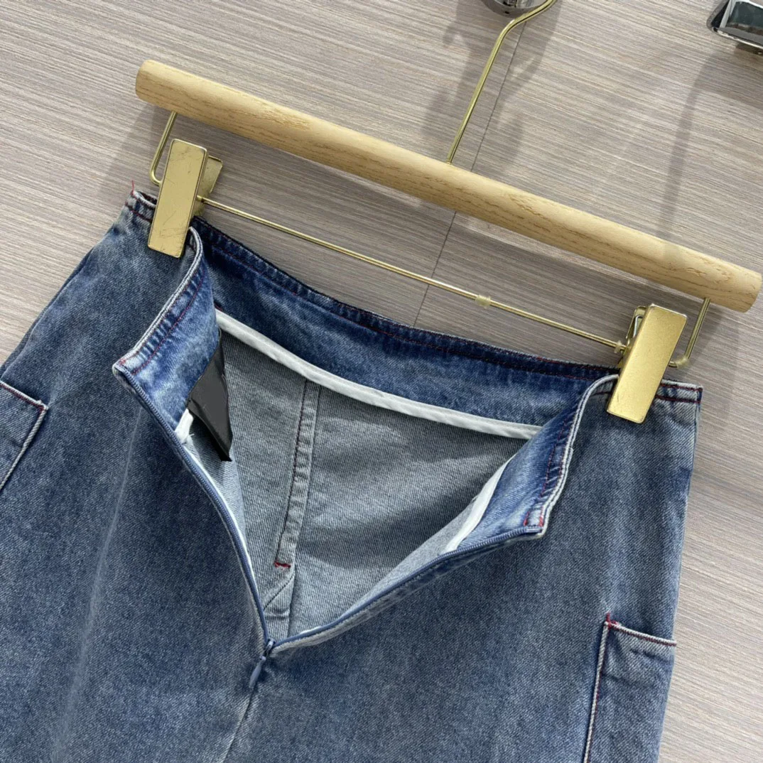 

High-end Brand Denim Skirts Suit for Women Summer 2021 Lapel Long Sleeve Large Pocket Short Jackets with High Waist Skirts Lady