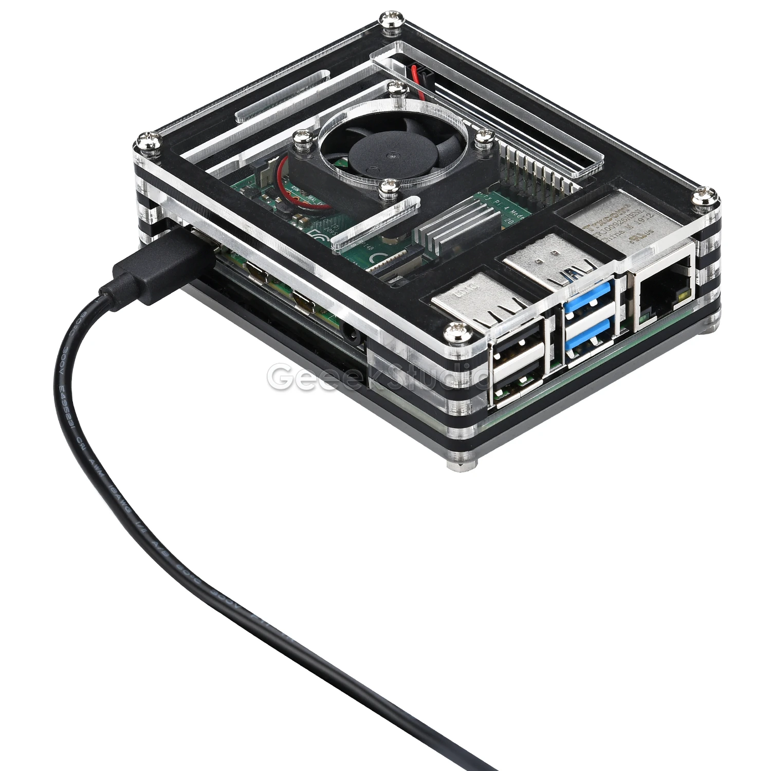 Акриловый прозрачный/прозрачный и черный чехол для Raspberry Pi 4 Model B с охлаждающим