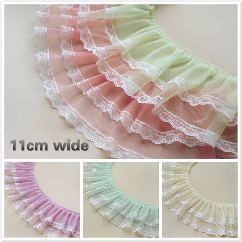 17 см Широкий двойной сетки блесток белый кружевной тюль плиссированная