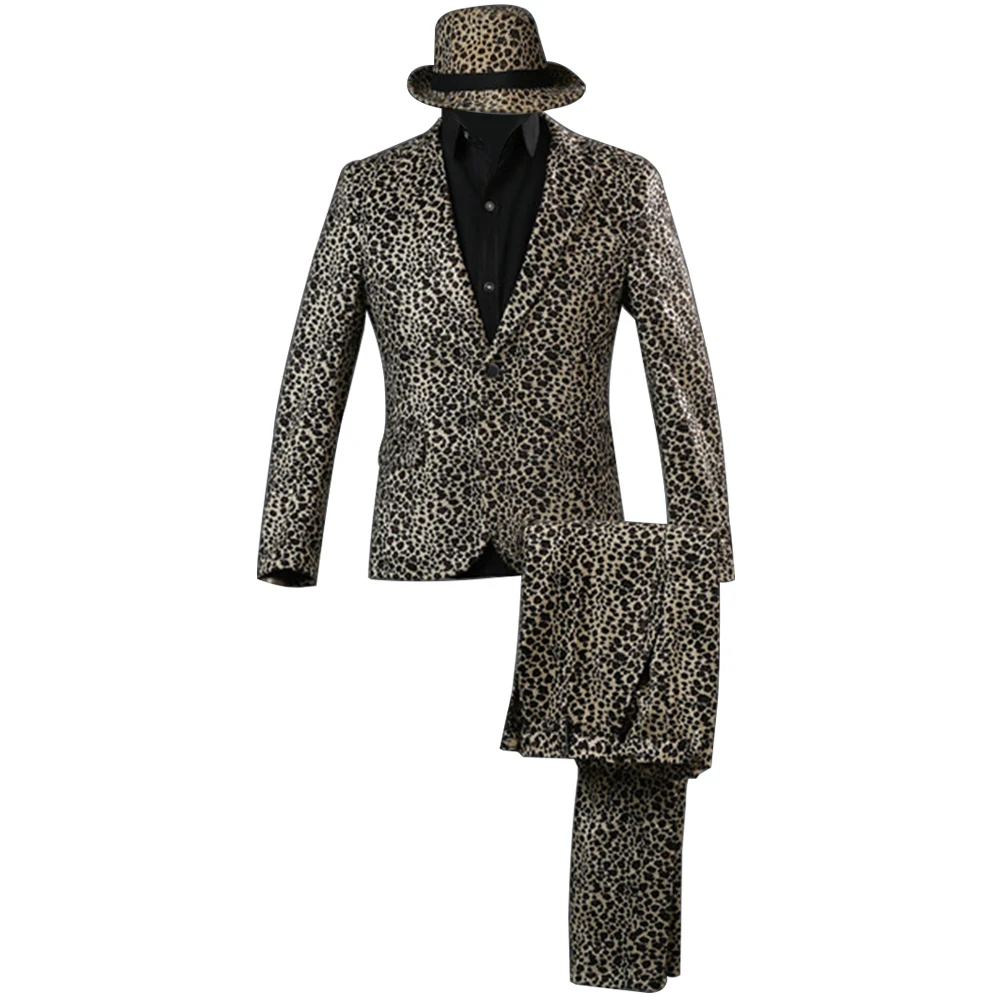 Мужской костюм с леопардовым принтом блейзер брюки и шляпа | Мужская одежда