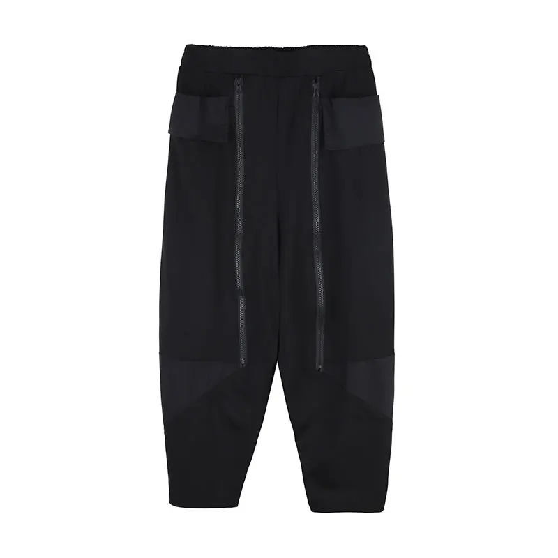 black WLD2609 XITAO/лоскутные брюки на молнии с карманами, женская одежда, модные корейские тонкие свободные штаны-шаровары с эластичной резинкой на талии, Новинка осени WLD2609 - Цвет: black WLD2609