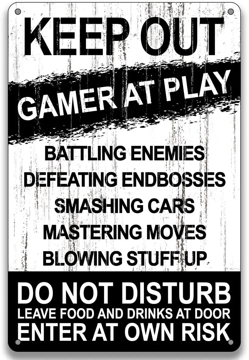 

BellowDeer Funny Home Video Game Room Decor Wall Decor Vintage Metal Sign Keep Out Gamer at Play Enter at Own Risk Tin Signs