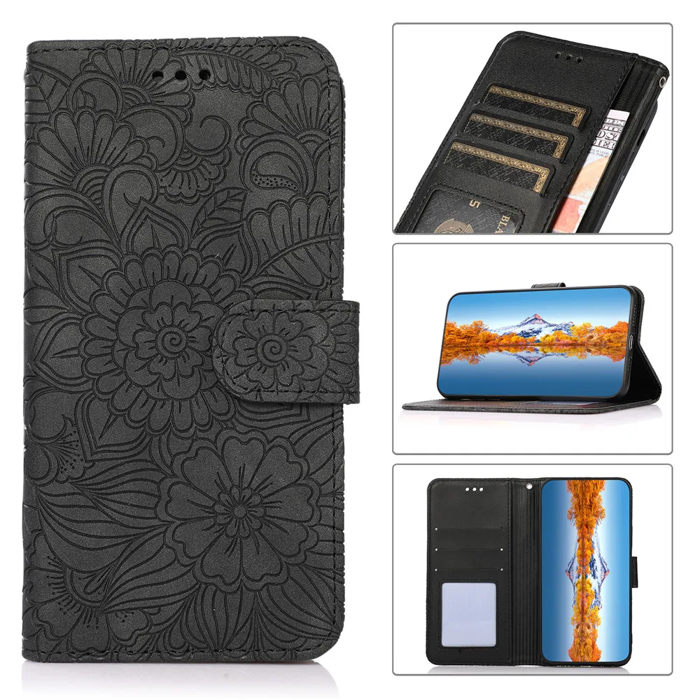 

Luxury Embossed Flower Leather Wallet Case For iPhone 12 Mini 11 Pro XS Max X XR 8 7 6s 6 Plus SE 2020 Magnetic Flip Stand Cover