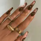 24 шт шоколадный цвет Длинные гроб накладные ногти с taiji дизайн балерины поддельные ногти полное покрытие ногтей советы для дизайна ногтей Нажмите на ногти