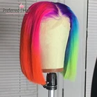 Предпочтительный бразильский Радужный парик Remy, предварительно выщипанный парик Боб, Омбре, кружевные передние парики из человеческих волос для женщин