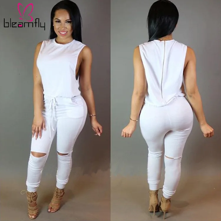 Женский комбинезон с О образным вырезом и высокой талией без рукавов завязками