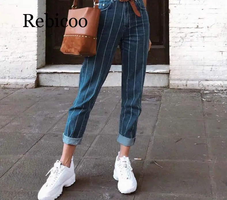 

Sexy striped jeans pants fashion zip pocket blue jeans casual slim slimming pants 2019