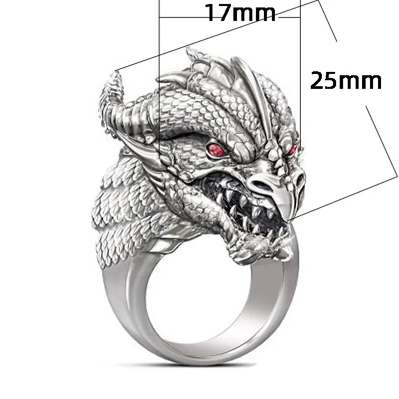 

Domineering Delicate Sculpted Dragon Head Ring White Gold Color Ring For Men Punk Vintage Male Party Finger Ring Fahion Jewelry