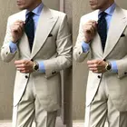 Модные Бежевые свадебные мужские костюмы, смокинг с широким лацканом, костюм, мужской приталенный Блейзер, 2 шт. (пиджак + брюки)